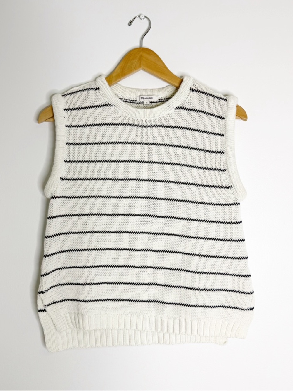 Madewell Nautical Stripe Sleeveless Sweater Tank White Navy Cotton Linen Medium - Picture 6 of 7